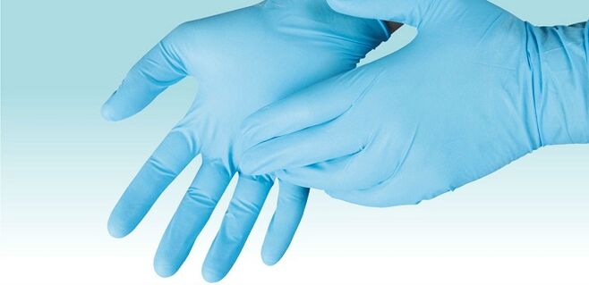 disposable gloves to protect hands when treating feet from fungal infections